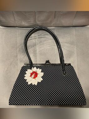 Ramon Tenza Black Polka Dot Women’s Handbag with Red Ladybug Accent